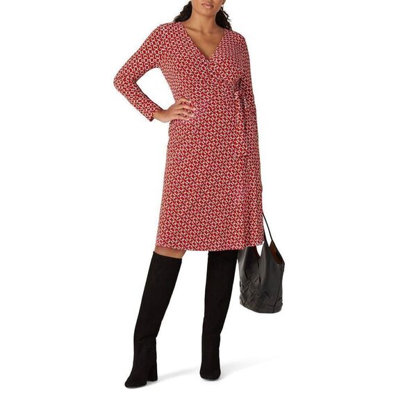 Ralph Lauren Size 6 Wrap Front Shift Dress Red Chain Print Equestrian Preppy - Picture 1 of 15